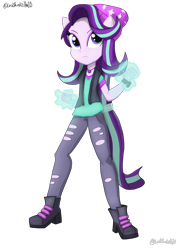 Size: 2048x2732 | Tagged: safe, artist:lordshrekzilla20, imported from derpibooru, starlight glimmer, equestria girls, spoiler:eqg specials, beanie, clothes, female, glowing hands, hat, magic, ponied up, pony ears, simple background, solo, transparent background