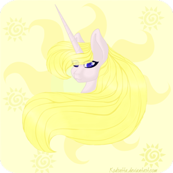 Size: 1000x1000 | Tagged: safe, artist:kodretta, imported from derpibooru, princess celestia, pony, bust, cutie mark, different view of reality, female, head, solo, yellow mane