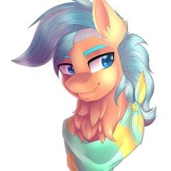 Size: 1080x1080 | Tagged: safe, artist:pearl123_art, imported from derpibooru, oc, oc only, earth pony, pony, bust, chest fluff, ear fluff, earth pony oc, neckerchief, simple background, smiling, solo, white background