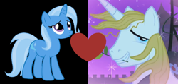 Size: 1068x508 | Tagged: safe, edit, edited screencap, imported from derpibooru, screencap, prince blueblood, trixie, pony, unicorn, the best night ever, bluetrix, female, male, mare, mouth hold, shipping, shipping domino, stallion, straight