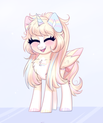 Size: 2045x2441 | Tagged: safe, artist:confetticakez, imported from derpibooru, oc, oc only, oc:princess, alicorn, pony, chest fluff, colored wings, cute, eyes closed, female, folded wings, mare, multicolored wings, open mouth, pigtails, simple background, solo, wings