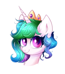 Size: 1616x1842 | Tagged: safe, artist:confetticakez, imported from derpibooru, princess celestia, alicorn, pony, my little pony: pony life, alternate hairstyle, bust, chest fluff, crown, cute, cutelestia, ear fluff, female, g4, g4.5, g4.5 to g4, jewelry, looking at you, mare, regalia, simple background, solo, white background