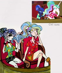 Size: 1747x2073 | Tagged: safe, artist:citi, imported from derpibooru, screencap, princess celestia, princess luna, human, between dark and dawn, alternate hairstyle, crying, hair bun, humanized, makeup, ponytail, royal sisters, scene interpretation, screencap reference, sisters, starry hair