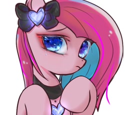 Size: 464x428 | Tagged: safe, artist:tomizawa96, imported from derpibooru, pinkie pie, earth pony, pony, bust, collar, female, mare, pinkamena diane pie, portrait, ribbon, simple background, solo, white background