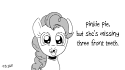 Size: 1200x675 | Tagged: safe, artist:pony-berserker, imported from derpibooru, pinkie pie, earth pony, pony, female, halftone, monochrome, pony-berserker's twitter sketches, solo, stippling, teeth