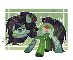 Size: 1776x1457 | Tagged: safe, artist:beautifulspaceshow, imported from derpibooru, oc, oc only, oc:murky waters (swamp pony), earth pony, original species, plant pony, pony, female, mare, markings, moss, muck, mushroom, plant, solo, stick, swamp, swamp pony, twig