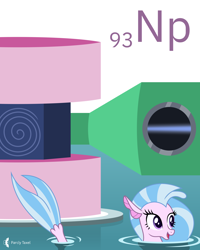 Size: 4000x5000 | Tagged: safe, artist:parclytaxel, imported from derpibooru, silverstream, seapony (g4), series:joycall6's periodic table, .svg available, absurd resolution, chemistry, cyclotron, female, neptunium, open mouth, open smile, periodic table, seapony silverstream, smiling, solo, spiral, swimming, tail, vector, water