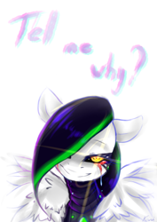 Size: 2480x3507 | Tagged: safe, artist:kiwwsplash, imported from derpibooru, oc, oc only, pegasus, pony, bust, glowing eyes, hair over one eye, pegasus oc, smiling, talking, wings