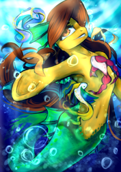 Size: 2480x3507 | Tagged: safe, artist:kiwwsplash, imported from derpibooru, oc, oc only, seapony (g4), solo, swimming, underhoof, underwater