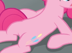 Size: 378x277 | Tagged: safe, imported from derpibooru, screencap, pinkie pie, earth pony, pony, rock solid friendship, belly, cropped, featureless crotch, female, lying down, mare, on back, pictures of bellies, solo