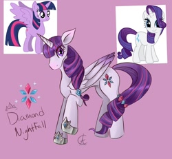 Size: 1120x1034 | Tagged: safe, artist:cynfularts, imported from derpibooru, rarity, twilight sparkle, alicorn, unicorn, fanart, fusion, mashup, pink background, simple background, twilight sparkle (alicorn)