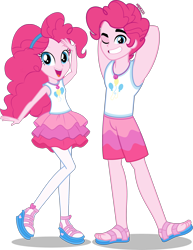 Size: 3092x4000 | Tagged: safe, artist:android95ec, artist:orin331, edit, editor:slayerbvc, imported from derpibooru, vector edit, pinkie pie, equestria girls, ankles, armpits, bubble berry, clothes, equestria guys, feet, female, geode of sugar bombs, grin, magical geodes, male, one eye closed, r63 paradox, rule 63, sandals, self paradox, simple background, smiling, stockings, thigh highs, transparent background, vector, wink