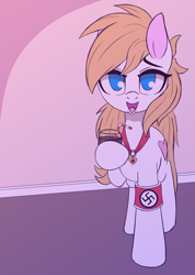 Size: 2450x3450 | Tagged: safe, artist:anonymous, imported from derpibooru, oc, oc only, oc:aryanne, pony, art pack:marenheit 451, /mlp/, drunk, glass, jewelry, looking at you, nazi, necklace, solo, swastika