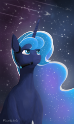 Size: 1500x2500 | Tagged: safe, artist:flusilazole, imported from derpibooru, princess luna, alicorn, pony, cute, female, headphones, ibispaint x, lunabetes, mare, night, solo, stars