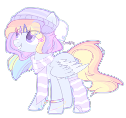 Size: 2922x2748 | Tagged: safe, artist:lazuli, artist:mint-light, imported from derpibooru, oc, oc only, pegasus, pony, bracelet, clothes, commission, grin, hat, jewelry, pegasus oc, scarf, simple background, smiling, socks, solo, striped socks, transparent background, wings, ych result