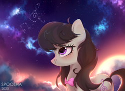 Size: 2040x1495 | Tagged: safe, artist:spoosha, imported from derpibooru, octavia melody, earth pony, pony, bowtie, cloud, constellation, cute, female, mare, night, profile, redraw, sky, solo, starry night, stars, tavibetes