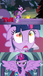 Size: 1920x3336 | Tagged: safe, imported from derpibooru, cozy glow, lord tirek, queen chrysalis, twilight sparkle, alicorn, changeling, pegasus, pony, frenemies (episode), my little pony: pony life, the ending of the end, spoiler:pony life s01e29, disguise, disguised changeling, fake twilight, floppy ears, g4.5, get, ted talk, the pathetic princess thing, twi talk, twilight sparkle (alicorn), zound off