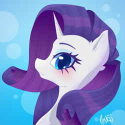 Size: 2000x2000 | Tagged: safe, artist:hrukii, artist:navokin, imported from derpibooru, rarity, pony, unicorn, abstract background, bust, cropped, ear fluff, female, high res, looking at you, mare, open mouth, portrait, profile, solo