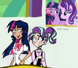 Size: 2453x2139 | Tagged: safe, artist:citi, imported from derpibooru, screencap, starlight glimmer, twilight sparkle, alicorn, human, pony, no second prances, cute, duo, glimmerbetes, humanized, scene interpretation, screencap reference, smiling, twilight sparkle (alicorn)