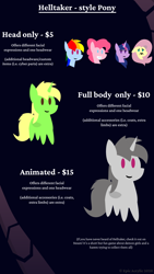 Size: 1080x1920 | Tagged: safe, artist:epicacrylic, imported from derpibooru, fluttershy, pinkie pie, rainbow dash, twilight sparkle, oc, oc:epic acrylic, advertisement, commission info, helltaker