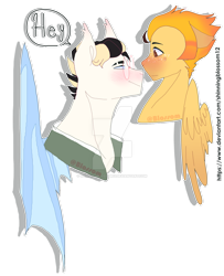 Size: 1600x1974 | Tagged: safe, artist:shinningblossom12, imported from derpibooru, oc, oc only, pegasus, pony, blushing, bust, clothes, female, male, mare, oc x oc, pegasus oc, shipping, simple background, stallion, straight, talking, transparent background, wings