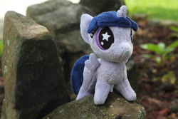 Size: 5184x3456 | Tagged: artist needed, safe, imported from derpibooru, photographer:sometwifag, twilight sparkle, alicorn, female, irl, outdoors, photo, plushie, rock, starry eyes, twilight sparkle (alicorn), wingding eyes