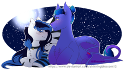 Size: 1600x900 | Tagged: safe, artist:shinningblossom12, imported from derpibooru, oc, oc only, oc:magic moon, oc:meadow waves, pegasus, pony, choker, female, full moon, looking at each other, male, mare, moon, night, pegasus oc, simple background, smiling, stallion, stars, transparent background, wings