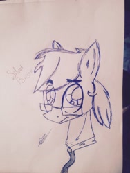 Size: 640x852 | Tagged: artist needed, source needed, safe, imported from derpibooru, oc, oc only, oc:silver bristle, earth pony, pony, bust, chest fluff, eyebrows, eyebrows visible through hair, glasses, looking at you, male, necktie, paper, pencil drawing, photo, signature, solo, stallion, traditional art