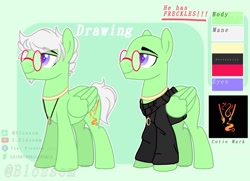 Size: 2108x1528 | Tagged: safe, artist:shinningblossom12, imported from derpibooru, oc, oc only, pegasus, pony, bald, bust, choker, clothes, duo, glasses, jewelry, male, necklace, pegasus oc, smiling, stallion, wings