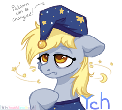 Size: 1165x1052 | Tagged: safe, artist:beautifulspaceshow, imported from derpibooru, derpy hooves, pegasus, pony, clothes, female, hat, mare, nightcap, pajamas, raised hoof, simple background, sleepy, solo, white background, ych example, your character here