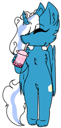 Size: 331x691 | Tagged: safe, artist:starcattz, imported from derpibooru, oc, oc:fleurbelle, alicorn, anthro, alicorn oc, bow, bubble tea, chest fluff, drink, ear fluff, female, hair bow, horn, mare, simple background, transparent background, wings