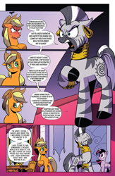 Size: 1988x3056 | Tagged: safe, artist:andypriceart, edit, idw, imported from derpibooru, applejack, twilight sparkle, zecora, alicorn, earth pony, zebra, spoiler:comic, spoiler:comic89, angry, female, mare, season 10, text edit, twilight sparkle (alicorn)