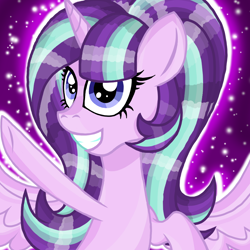 Size: 800x800 | Tagged: safe, artist:katya, imported from derpibooru, starlight glimmer, alicorn, crystal pony, alicornified, crystallized, race swap, spell, starlicorn, wings, xk-class end-of-the-world scenario