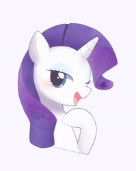 Size: 1631x2048 | Tagged: dead source, safe, artist:arrow__root, artist:ginmaruxx, imported from derpibooru, rarity, pony, unicorn, blushing, bust, cute, female, hoof on chest, looking at you, one eye closed, open mouth, portrait, raised hoof, raribetes, simple background, solo, white background, wink, winking at you