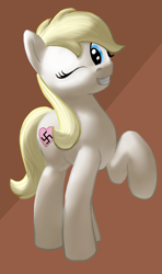 Size: 604x1017 | Tagged: safe, artist:anonymous, imported from derpibooru, oc, oc:aryanne, earth pony, pony, art pack:marenheit 451, /mlp/, female, mare, nazi, solo, swastika