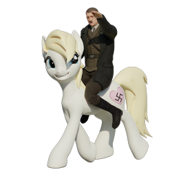 Size: 3840x3840 | Tagged: safe, artist:anonymous, imported from derpibooru, oc, oc:aryanne, earth pony, human, pony, art pack:marenheit 451, /mlp/, 3d, adolf hitler, clothes, female, male, mare, nazi, riding, sieg heil, solo, swastika