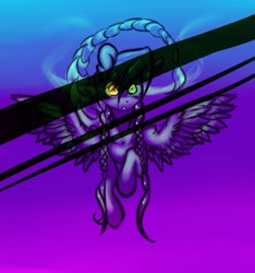 Size: 1011x1080 | Tagged: safe, artist:kiwwsplash, imported from derpibooru, oc, oc only, pegasus, pony, abstract background, braid, bust, heterochromia, pegasus oc, scorpion tail, solo, wings