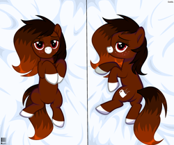 Size: 2994x2500 | Tagged: safe, artist:lazuli, artist:mint-light, imported from derpibooru, oc, oc only, oc:java, earth pony, pony, body pillow, body pillow design, butt, coat markings, colored hooves, commission, earth pony oc, on back, plot, show accurate, socks (coat markings), solo, ych result