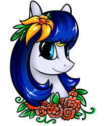 Size: 1500x1800 | Tagged: safe, artist:intfighter, imported from derpibooru, oc, oc only, earth pony, pony, bust, earth pony oc, floral necklace, flower, flower in hair, flower necklace, simple background, smiling, solo, transparent background