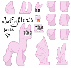 Size: 2253x2156 | Tagged: safe, artist:intfighter, imported from derpibooru, oc, oc only, pony, bald, base, bat wings, ear fluff, eyelashes, hoof fluff, horn, raised hoof, simple background, smiling, tongue out, transparent background, unshorn fetlocks, wings