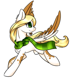 Size: 1000x1100 | Tagged: safe, artist:intfighter, imported from derpibooru, oc, oc only, pegasus, pony, clothes, looking back, pegasus oc, scarf, signature, simple background, smiling, solo, transparent background, two toned wings, wings