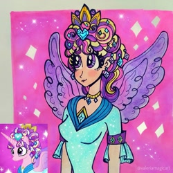 Size: 1080x1080 | Tagged: safe, artist:valeriamagicart, imported from derpibooru, screencap, princess cadance, human, games ponies play, alternate hairstyle, ceremonial headdress, clothes, dress, humanized, scene interpretation, screencap reference, traditional art, winged humanization, wings