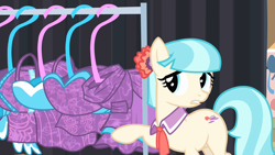 Size: 1280x720 | Tagged: safe, imported from derpibooru, screencap, coco pommel, earth pony, pony, rarity takes manehattan, female, mare, raised hoof, solo