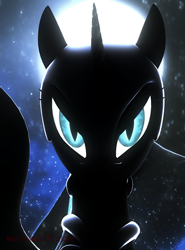Size: 2160x2923 | Tagged: safe, artist:mod-madclicker, imported from derpibooru, nightmare moon, alicorn, pony, 3d, ethereal mane, female, glowing eyes, mare, moon, night, solo, source filmmaker