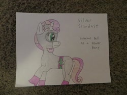 Size: 1024x768 | Tagged: safe, artist:sheaisawesome666, imported from derpibooru, sweetie belle, pony, unicorn, clothes, costume, cute, female, filly, power ponies, silver stardust, solo, superhero, traditional art