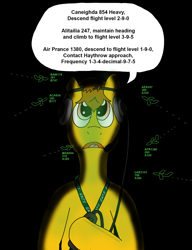 Size: 1452x1888 | Tagged: safe, artist:vectoredthrust, imported from derpibooru, oc, oc only, unnamed oc, pony, air canada, air france, air traffic control, air traffic controller, alitalia, aviation, concentrating, dark room, headset, headset mic, heathrow, pun, solo, unnamed character, unnamed pony