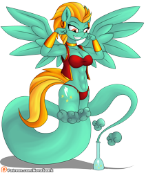 Size: 2200x2600 | Tagged: safe, artist:novaspark, imported from derpibooru, lightning dust, anthro, genie, genie pony, pegasus, abs, belly button, bra, breasts, clothes, ear piercing, earring, female, jewelry, midriff, panties, piercing, simple background, solo, transparent background, underwear