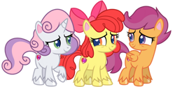 Size: 1024x512 | Tagged: safe, artist:emeraldblast63, imported from derpibooru, apple bloom, scootaloo, sweetie belle, earth pony, pegasus, pony, unicorn, disappearing act, my little pony: pony life, cutie mark, cutie mark crusaders, female, filly, g4, g4.5, g4.5 to g4, redesign, simple background, the cmc's cutie marks, transparent background, trio, trio female, vector