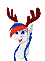 Size: 2109x2843 | Tagged: safe, artist:skitsniga, artist:skitsroom, imported from derpibooru, oc, oc only, oc:marussia, earth pony, pony, antlers, braid, female, high res, nation ponies, ponified, russia, simple background, solo, transparent background