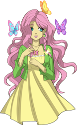 Size: 800x1292 | Tagged: safe, artist:sparks220stars, imported from derpibooru, fluttershy, butterfly, equestria girls, clothes, dress, female, jewelry, necklace, simple background, solo, transparent background